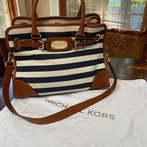 Michael Kors Hamilton Navy and white striped tote